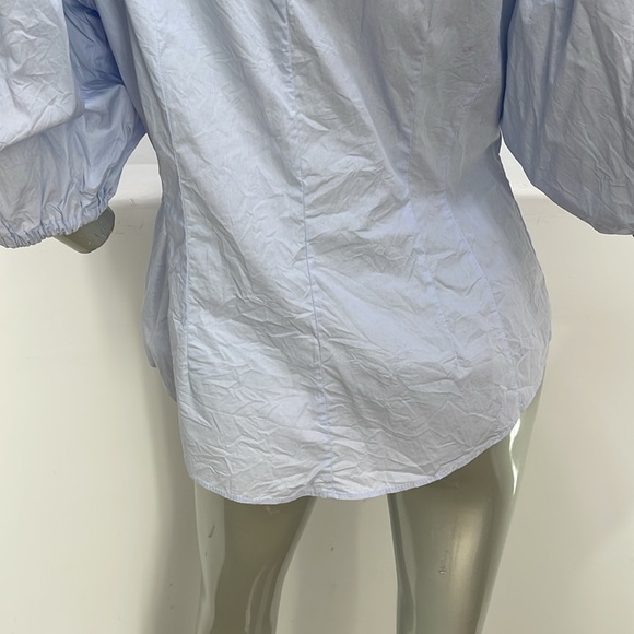 Karen Millen Quarter Balloon Sleeves Blue Button Up Shirt Top K4 - Picture 9 of 13